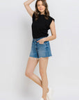 VERVET by Flying Monkey High Rise Distressed Hem A-Line Shorts