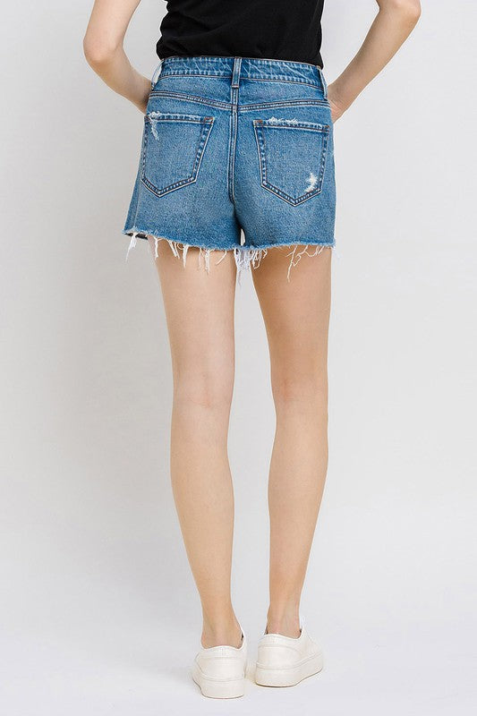 VERVET by Flying Monkey High Rise Distressed Hem A-Line Shorts