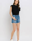 VERVET by Flying Monkey High Rise Distressed Hem A-Line Shorts