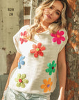 BiBi Crochet Flower Embroidery Knit Top