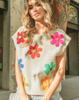 BiBi Crochet Flower Embroidery Knit Top