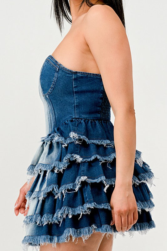 Athina Denim Delight Tiered Ruffle Dress