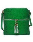 Ostrich Croc Zip Tassel Crossbody Bag