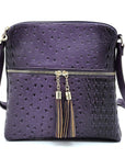 Ostrich Croc Zip Tassel Crossbody Bag