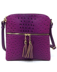 Ostrich Croc Zip Tassel Crossbody Bag