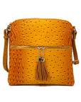 Ostrich Croc Zip Tassel Crossbody Bag