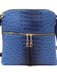 Ostrich Croc Zip Tassel Crossbody Bag