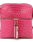 Ostrich Croc Zip Tassel Crossbody Bag