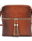 Ostrich Croc Zip Tassel Crossbody Bag