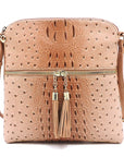 Ostrich Croc Zip Tassel Crossbody Bag