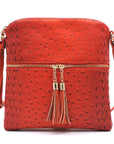 Ostrich Croc Zip Tassel Crossbody Bag