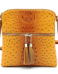 Ostrich Croc Zip Tassel Crossbody Bag