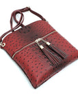 Ostrich Croc Zip Tassel Crossbody Bag