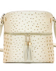 Ostrich Croc Zip Tassel Crossbody Bag