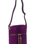 Ostrich Croc Zip Tassel Crossbody Bag