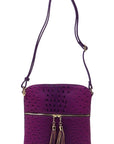 Ostrich Croc Zip Tassel Crossbody Bag