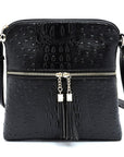 Ostrich Croc Zip Tassel Crossbody Bag