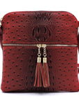 Ostrich Croc Zip Tassel Crossbody Bag