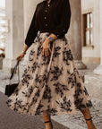 Embroidered High Waist lined Black  Maxi Skirt