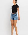 VERVET by Flying Monkey High Rise Raw Hem Denim Shorts