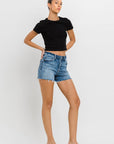 VERVET by Flying Monkey High Rise Raw Hem Denim Shorts