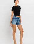 VERVET by Flying Monkey High Rise Raw Hem Denim Shorts