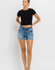 VERVET by Flying Monkey High Rise Raw Hem Denim Shorts