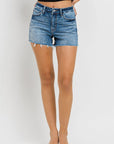 VERVET by Flying Monkey High Rise Raw Hem Denim Shorts