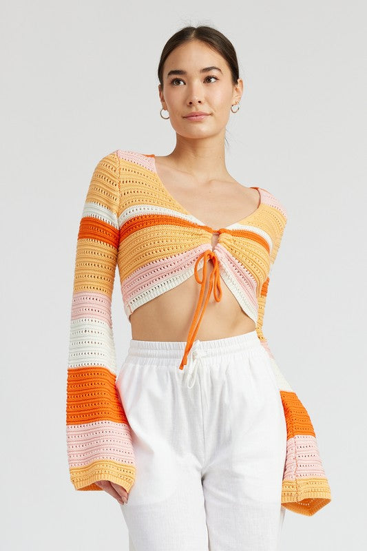 Emory Park Striped Crochet Ruched Top