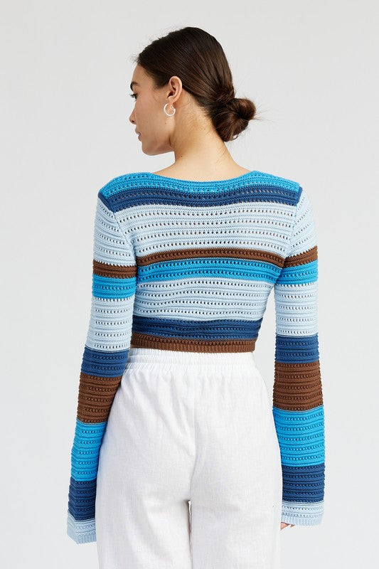 Emory Park Striped Crochet Ruched Top