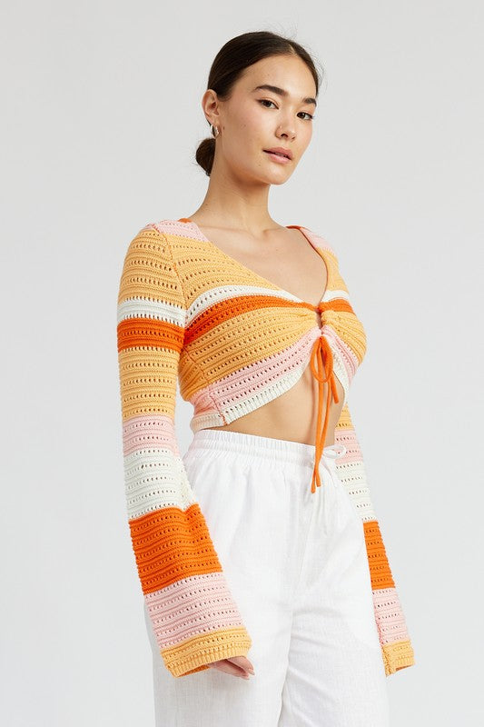 Emory Park Striped Crochet Ruched Top