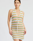 Emory Park Striped Crochet Mini Dress with Halter Neck