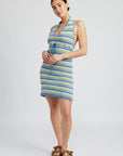 Emory Park Striped Crochet Mini Dress with Halter Neck