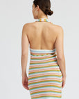 Emory Park Striped Crochet Mini Dress with Halter Neck