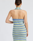 Emory Park Striped Crochet Mini Dress with Halter Neck