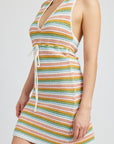 Emory Park Striped Crochet Mini Dress with Halter Neck