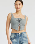 Emory Park Square Neck Top with Lace Up Front