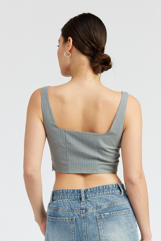 Emory Park Square Neck Top with Lace Up Front