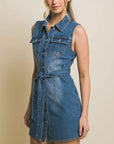 Sz Large Love Tree Denim Strapless Dress with Waist Tie