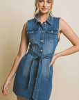 Sz Large Love Tree Denim Strapless Dress with Waist Tie