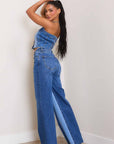 High-Rise Color Block Wide Jeans