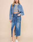 Denim Lab USA Front Slit Cargo Skirt