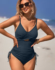 Ribbed Tie Side High Cut Twist Front Bathing Suit