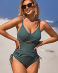 Ribbed Tie Side High Cut Twist Front Bathing Suit