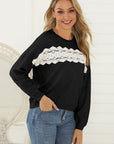 Hope Horizon Black Front Lace Detail Drop Shoulder Sweater