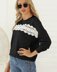 Hope Horizon Black Front Lace Detail Drop Shoulder Sweater