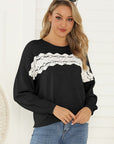 Hope Horizon Black Front Lace Detail Drop Shoulder Sweater