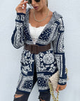 Hope Horizon Navy Blue Floral Pattern Hooded Cardigan