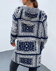 Hope Horizon Navy Blue Floral Pattern Hooded Cardigan