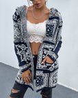 Hope Horizon Navy Blue Floral Pattern Hooded Cardigan